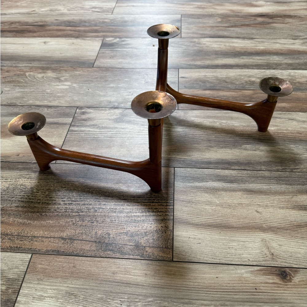Mid-Century Danish Walnut & Brass Articulating Candle Holder - Picture 5 of 15